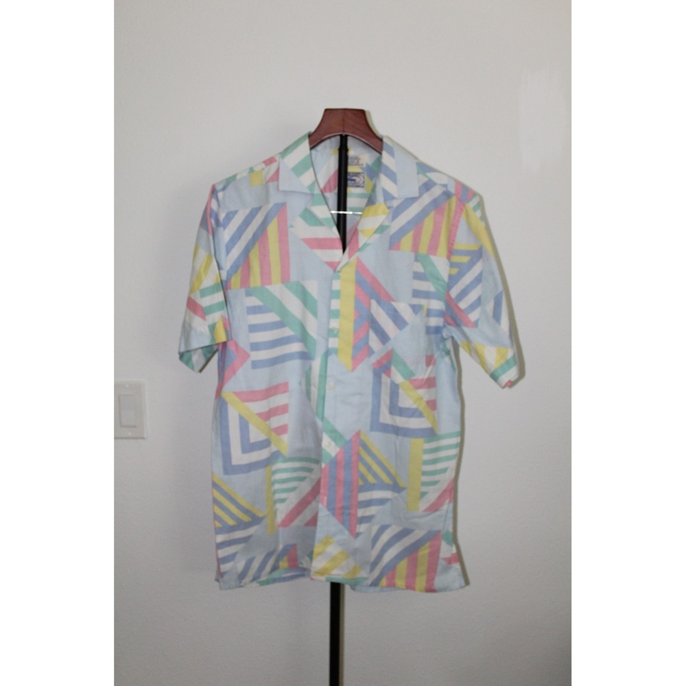 VTG Izod Lacoste Men's Pastel Geometric Button Down Shirt 70s 80s Medium